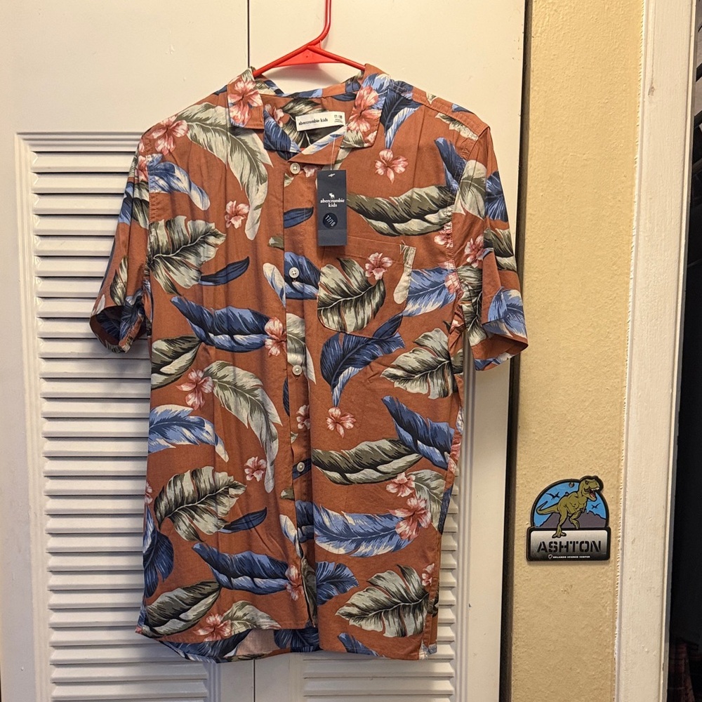 A&F kids Tropical Print Shirt - Orange and Blue